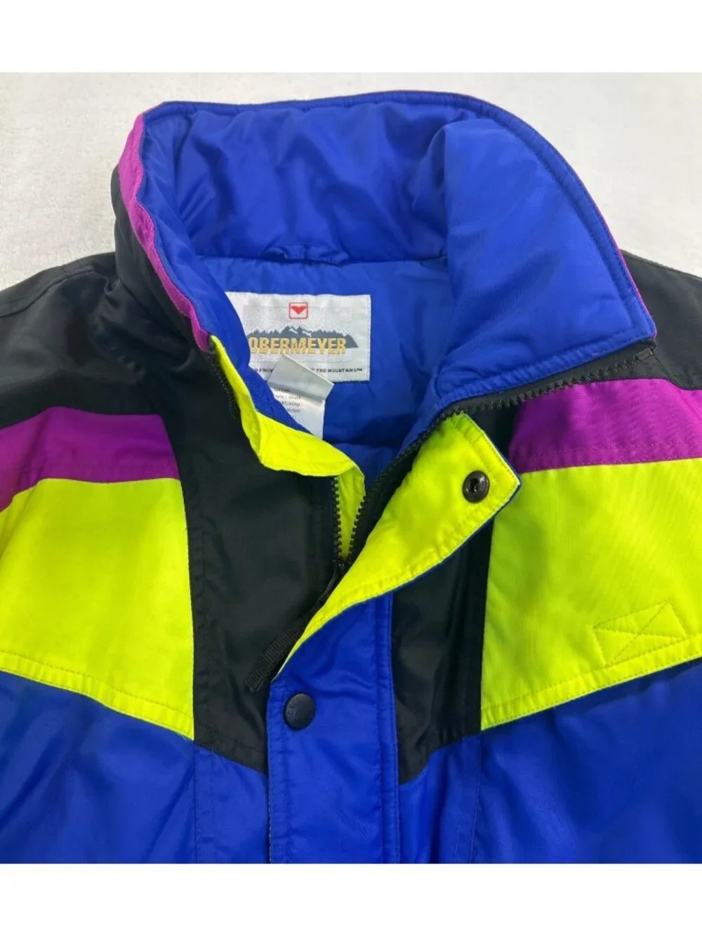 Vintage Obermeyer Ski Jacket Junior's 14 Neon Colorblock Retro 80s 90s Coat